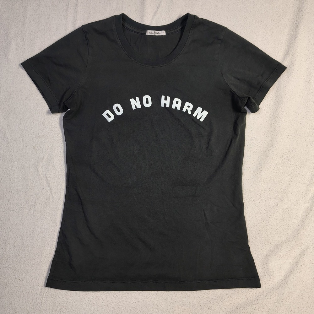 The Bee & The Fox Women T-Shirt Small Black Cotton Do No Harm Front Back